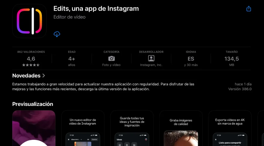 edits, interface de la nueva app de instagram